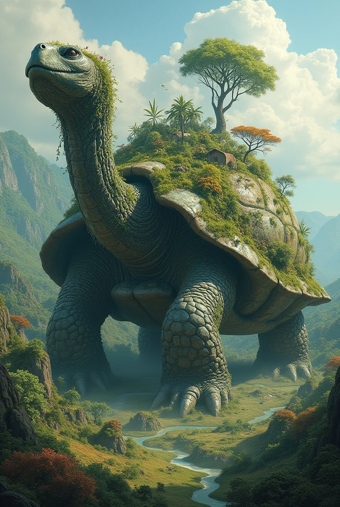 Make a giant turtle with a forest on its shell 