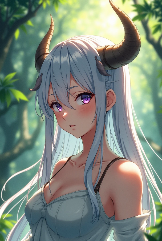 Anime girl who has two horns and one od her horns is broken