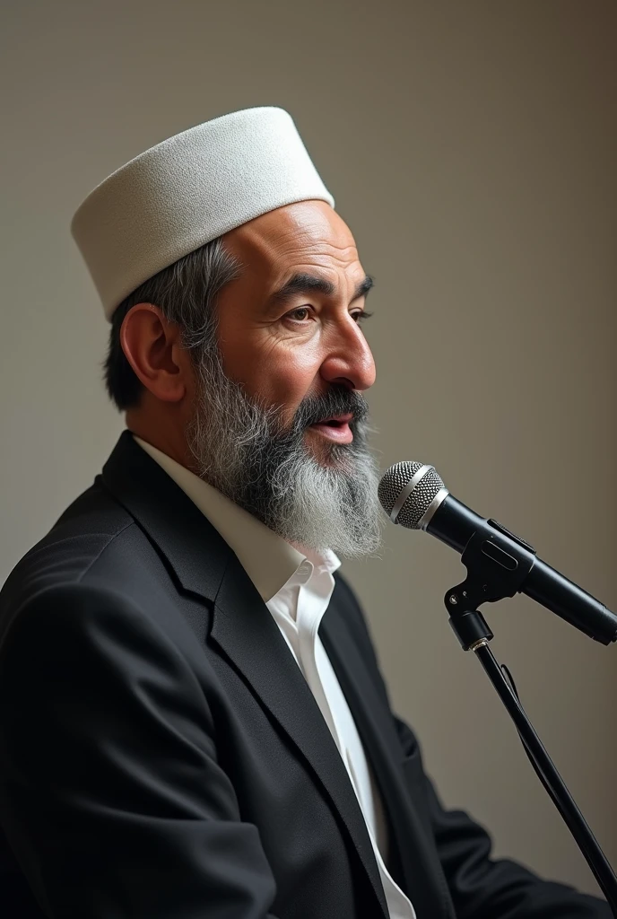 Full photo beautiful 40 years old Maulana normal cap with mic realistic image