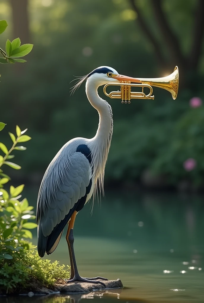 Heron playing trumpet