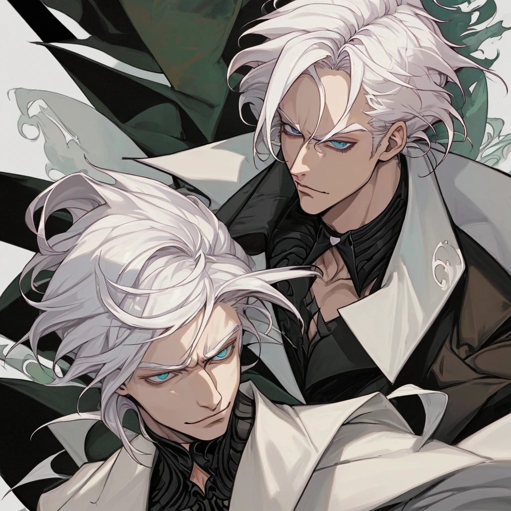 Boy, handsome, villian, white hair, Comma hair style