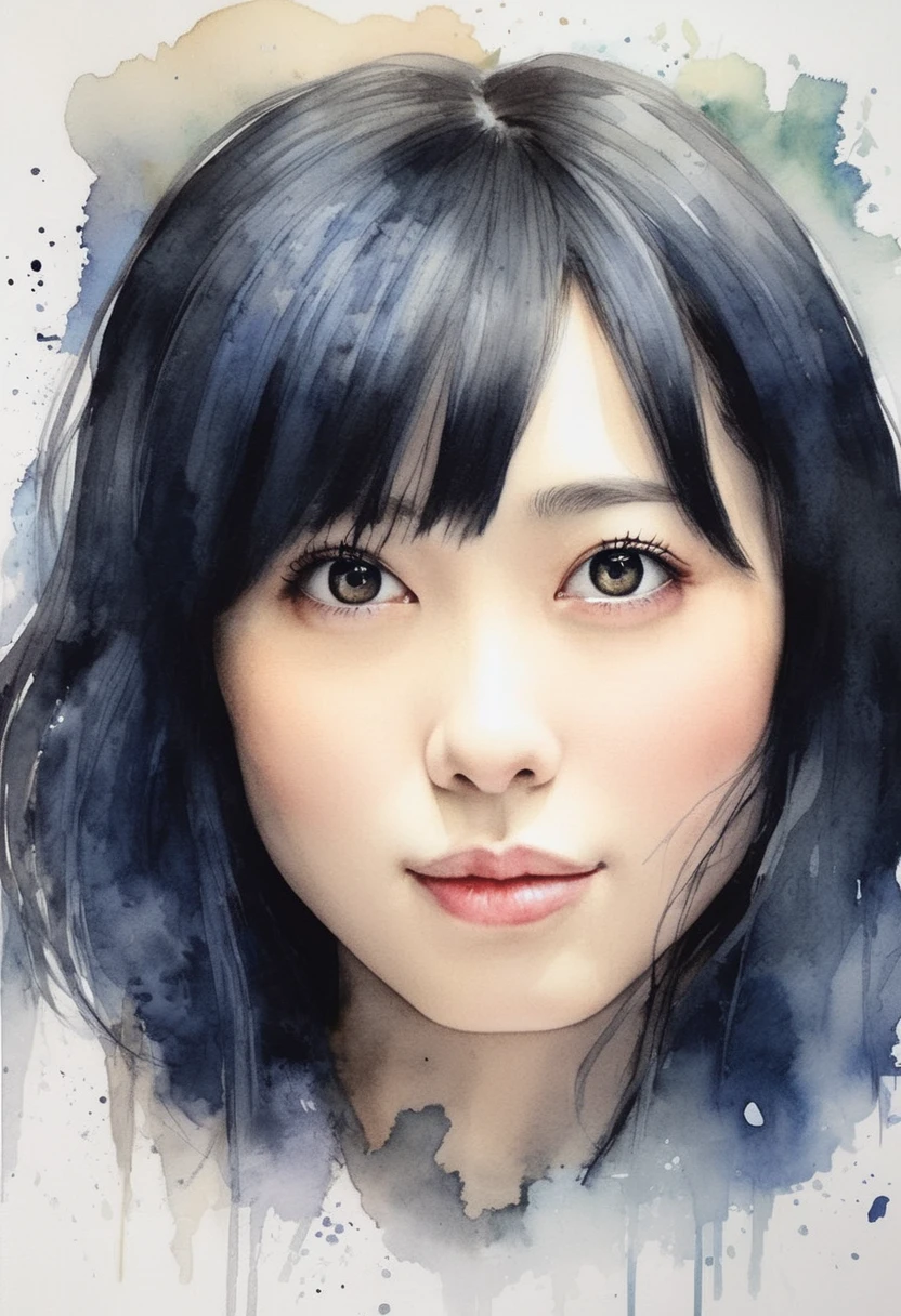 (Upward angle:1.6), beautiful 2woman, romantic movie poster for women, neat woman with long black hair and pop woman with short white hair、masterpiece、Highest quality, Detailed Description、Beautiful Face、Beautiful Eyes, watercolor style, Haruka Fukuhara