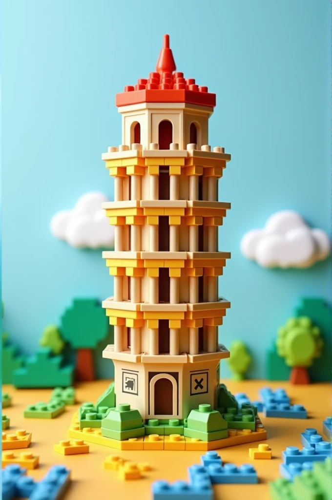 Games for children with legos in the shape of the tower of pisa