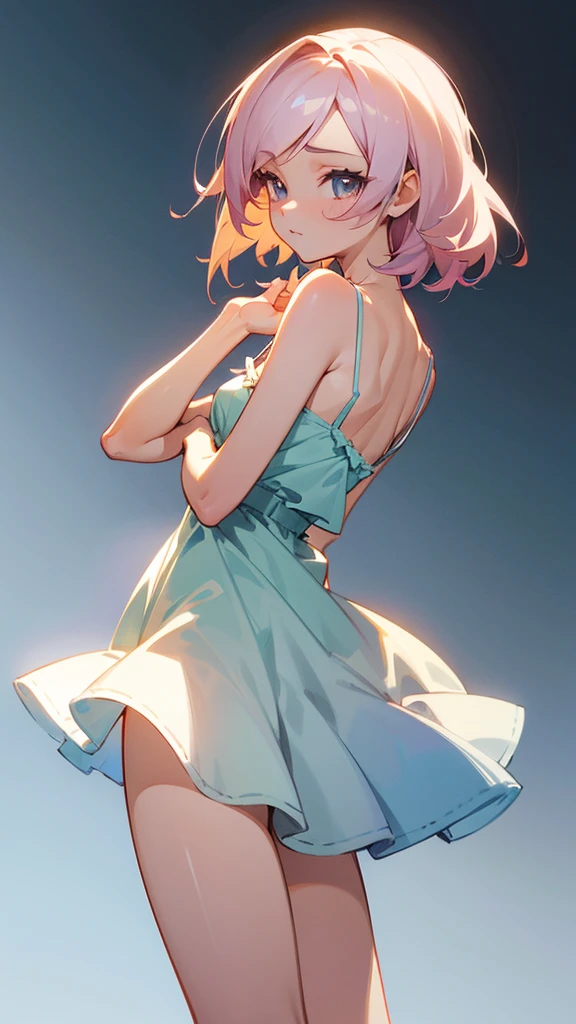 (Wallpaper 8k CG), [Standing picture, upper body, close-up of girl:0.4], Slim body, Camisole dress, Gradient background, Anime character, Character design, Perfect hands, (Cute girl:1.1),