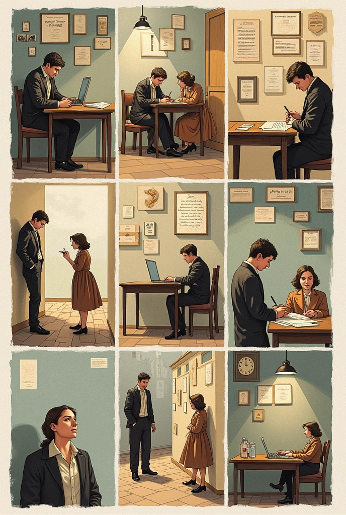 Create a story in Portuguese with 9 comic strips using a form of communication that predates the Internet