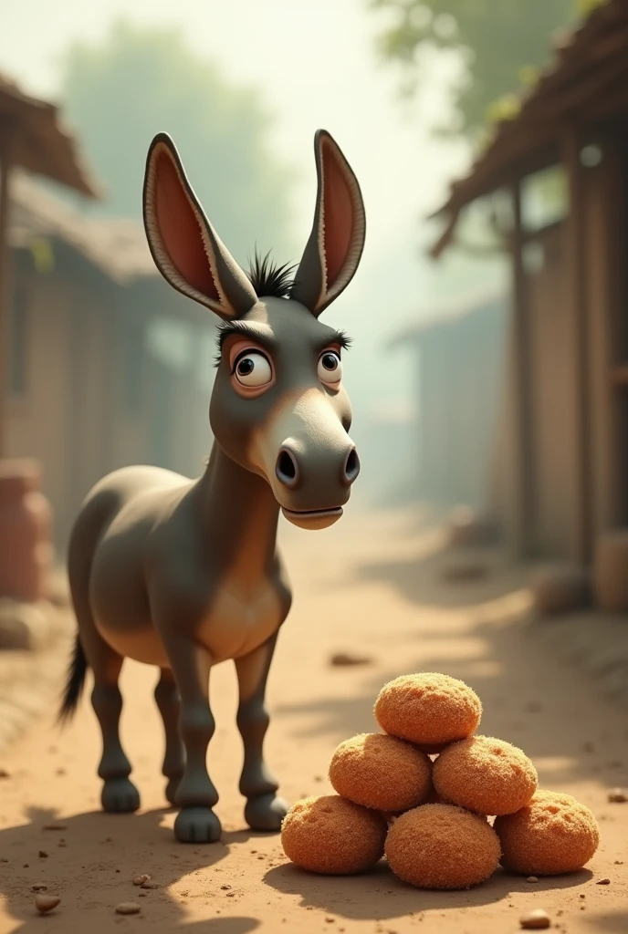 Neeche ek gadha khada tha. Gadha bola, "Mujhe bhi laddu de!"
