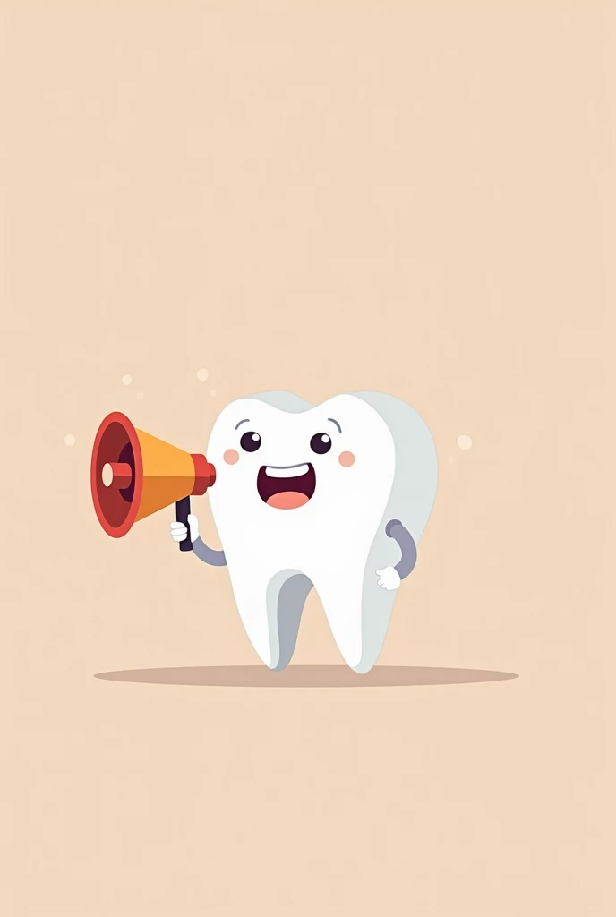 A minimalist image of an animated tooth with a megaphone speaking