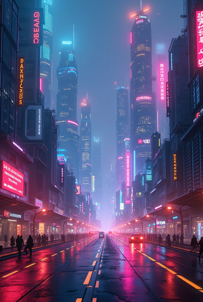Wallpaper skyline in a neon city