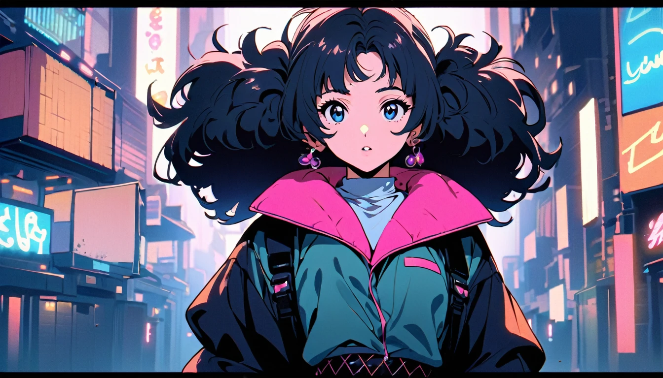 Japanese female singer from the 80s, 1980's Japanese fashion disco style, city-pop cute style, voluminous bob hair style, black hair, bang hair, round white face, pure image, frontal shot, --at 6.0
background is Neon Tokyo,
Further Processing