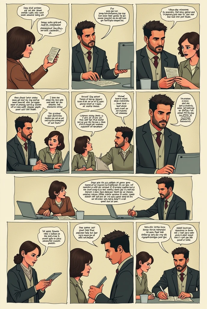 Create a Story with short texts in Portuguese from 9 comic strips with a form of communication that predates the Internet