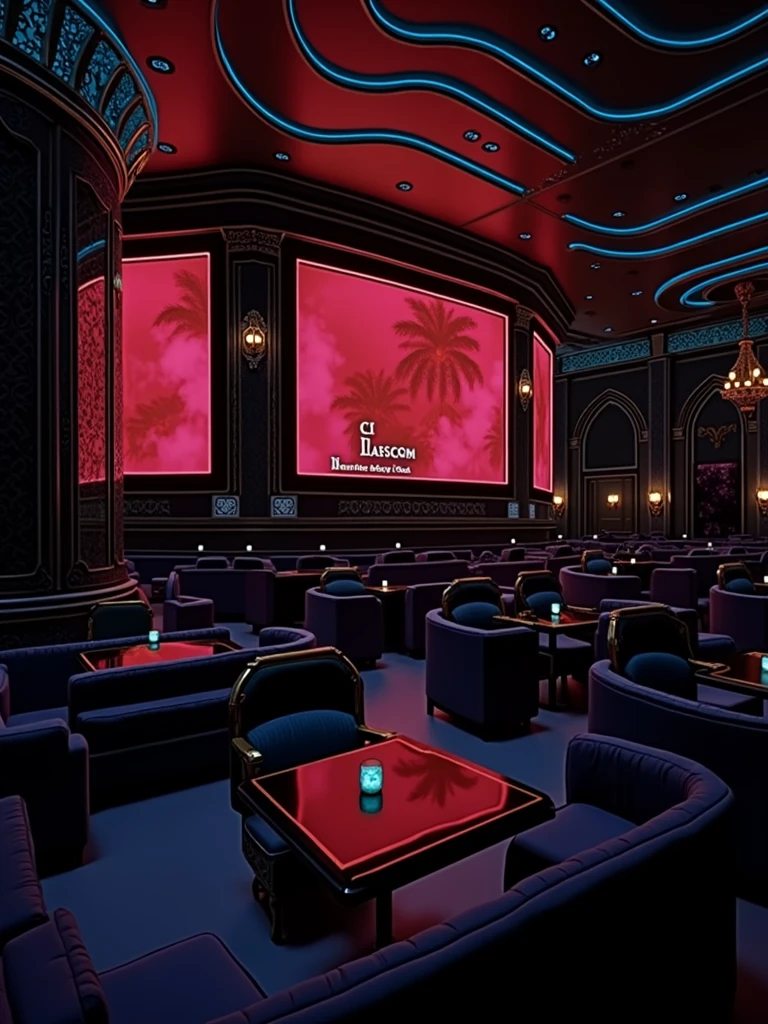 there is a room with tables and chairs, detailed an empty jazz cafe, ballroom background, random background scene, neo - noir setting, red room, nightclub, stage background, vip room, rich atmosphere, theatrical scenery, theater stage, empty stage, palatial scene, fancy restaurant, rich cinematic atmosphere, va-11 hall-a