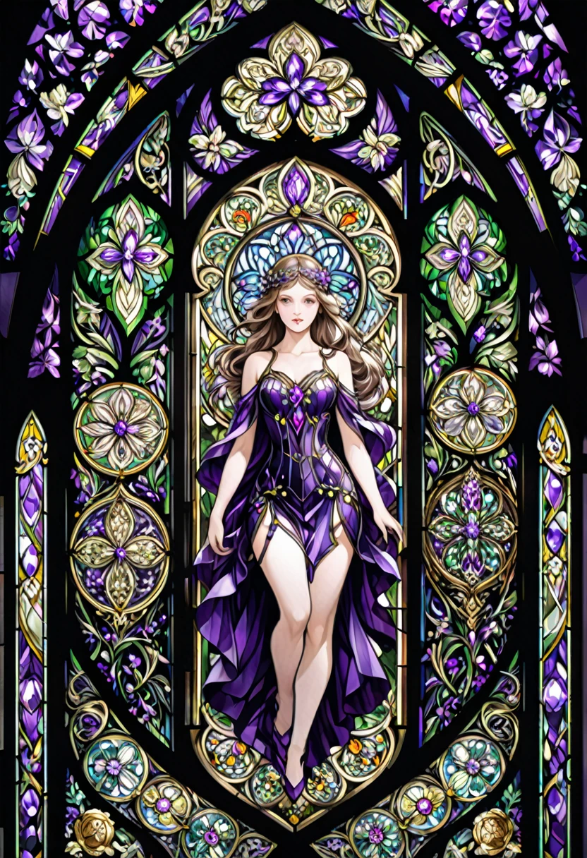 a picture of a stained glass window, intricate art, vector art, by Mario Dubsky, stained glass art, amethyst stained glass, detailed art in color, by Robert Richenburg, by Adrienn Henczné Deák