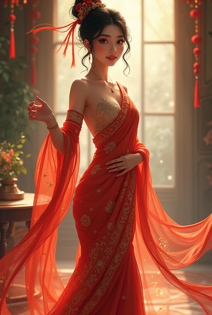 Cailin from battle through the heaven donghua in hot sexy saree full body pic
