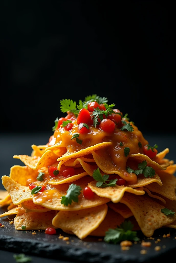 Poster about nachoes with the same style as the poster of alien: romulus 2024 film with black background