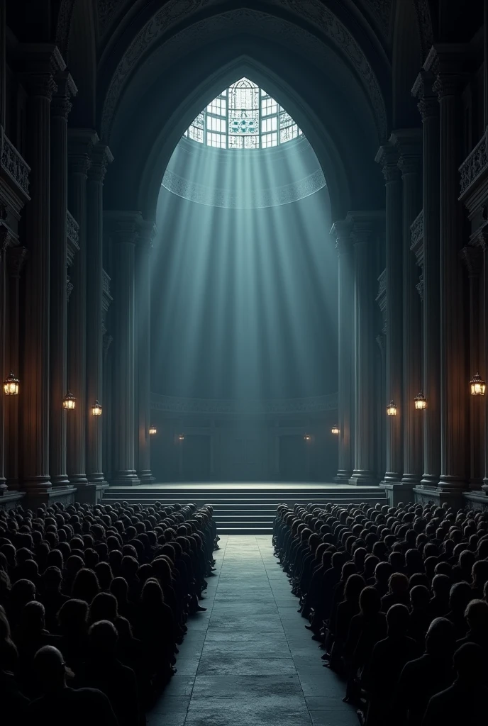 A Church With a Large sized beautiful darkened Stage with 30,000+seats on its 3 sides
