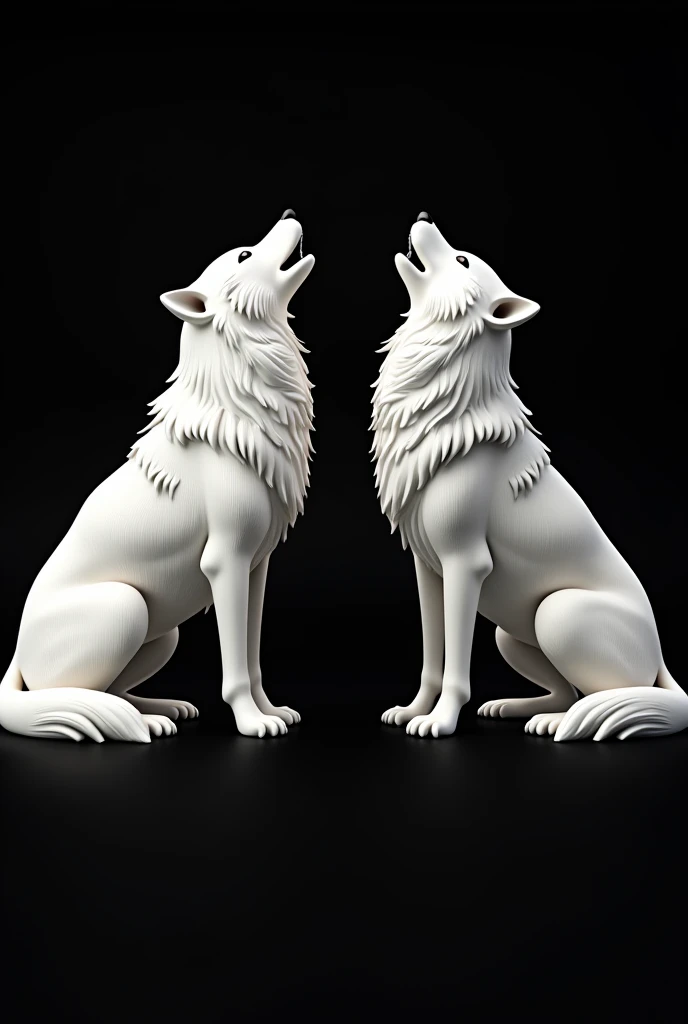 Family coat of arms, two white wolves looking in opposite directions, On a black background.