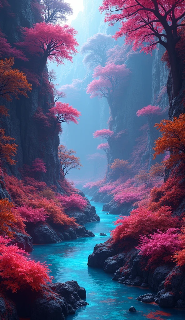 **advanced nature, neon vegetation, high-tech environments, radiant forests, detailed textures, immersive landscapes, futuristic aesthetic, vivid colors, sleek technology, 4K, RAW photo**