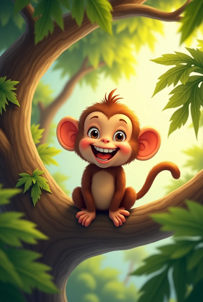 One monkey in the tree and smile