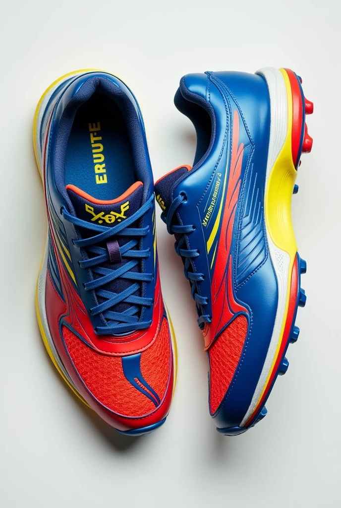 Cricket shoes model design blue red yellow