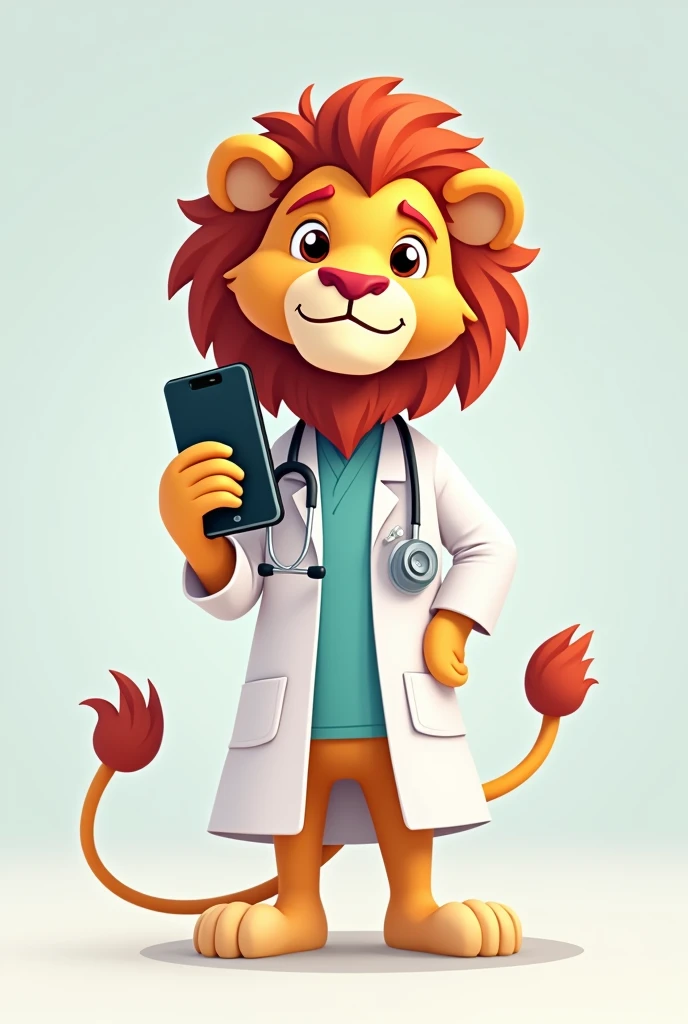 I want you to generate an image of an animated lion for me, that he is dressed as a doctor with his stethoscope and a cell phone in his hand, It&#39;s a logo I&#39;m thinking of creating for my company Doc. Cel By 3Lions