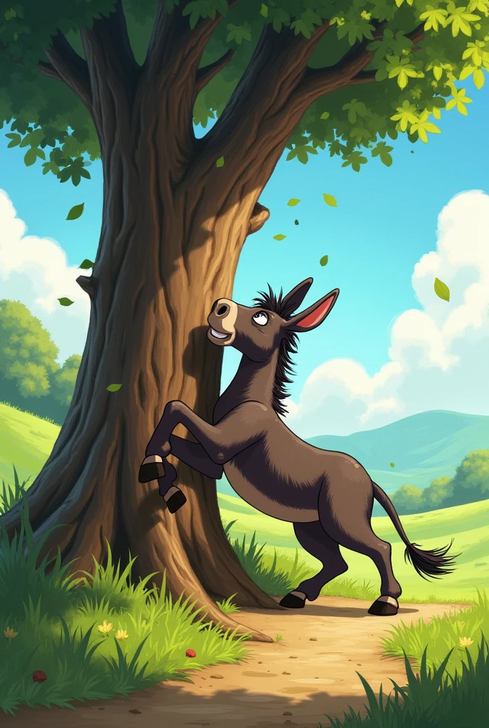 One donkey hit the tree
