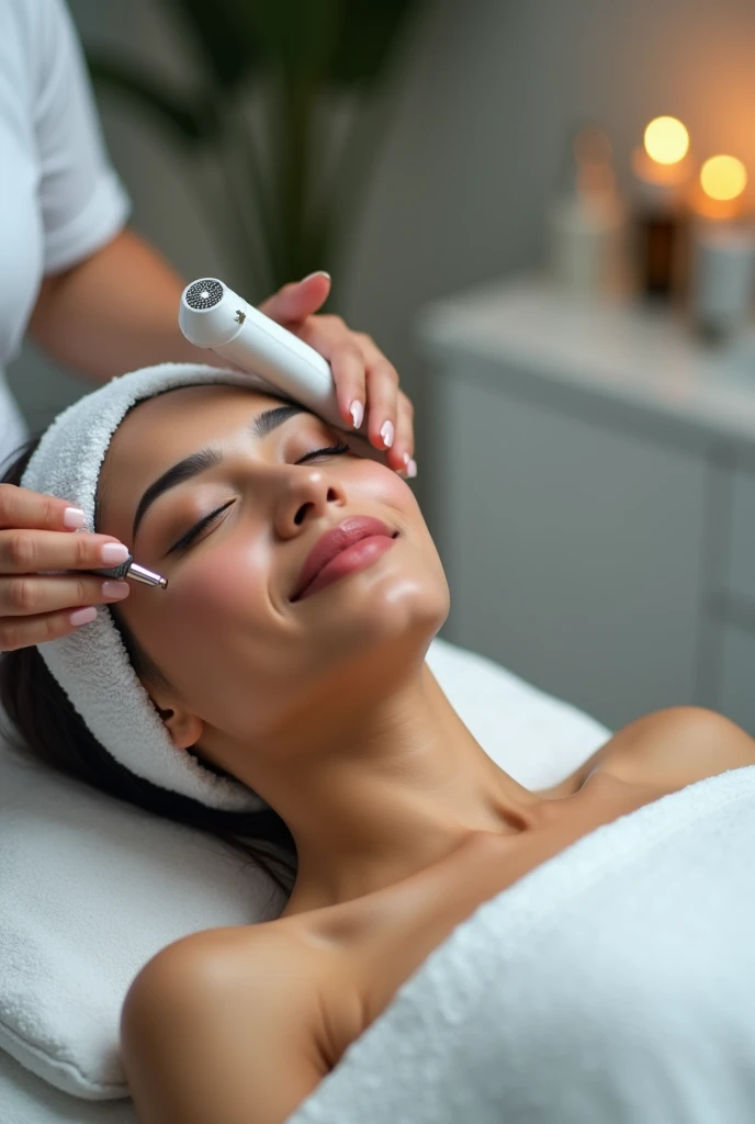 An indian girl doing microdermabrasion treatment in a clinic 