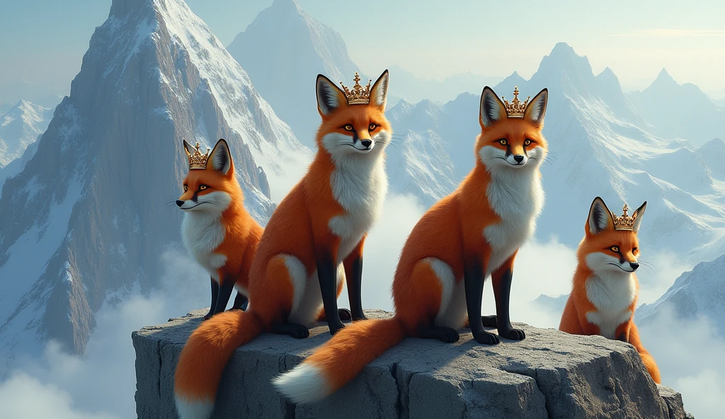 SEVERAL QUEEN FOXES CROWN ON TOP OF THE MOUNTAIN