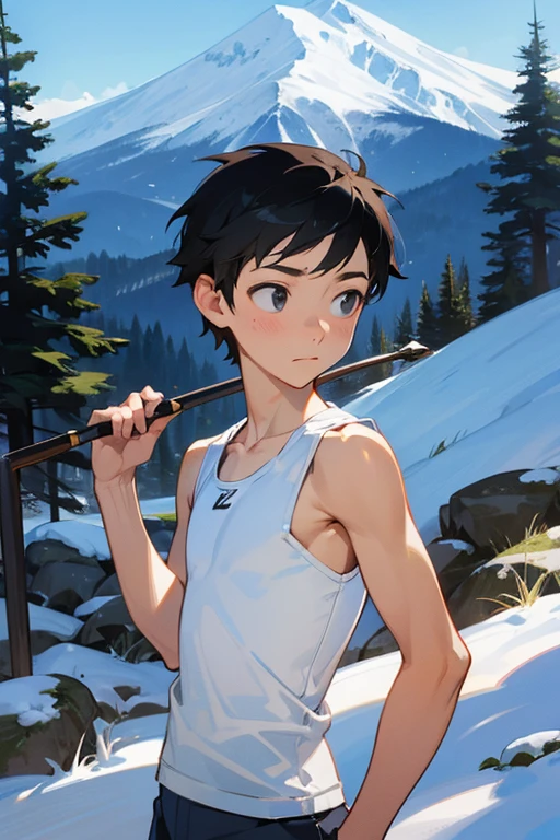 Snowy mountain tight white tank top Y-back elementary school boy