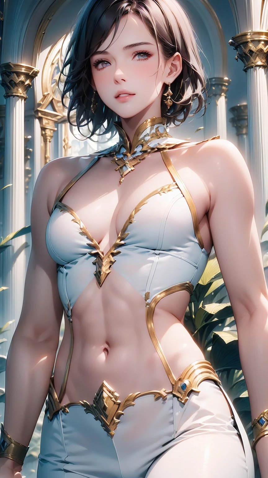 ((best quality)), ((masterpiece)), ((Modern Fantasy)), ((illustration)), (detailed), (clear), 1 man, beautiful, chic, y, calm, Short black hair, white skin, sharp eyes, black eyes, Deep double eyelids, Abs, Fine muscles, Suit pants, Dark spaces