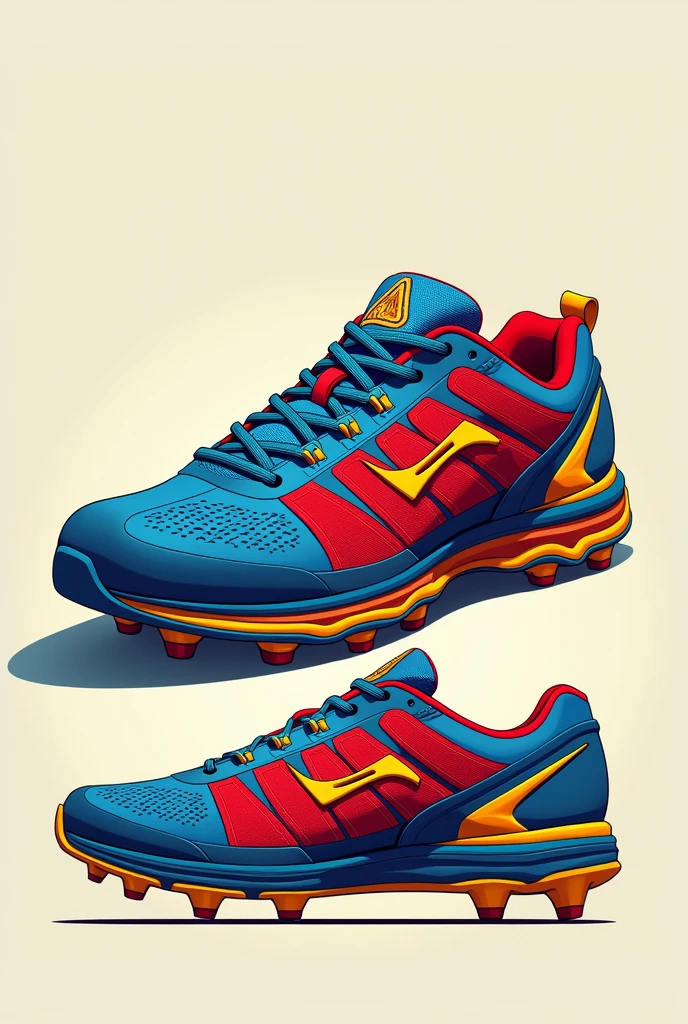 Cricket shoes design model red blue yellow
