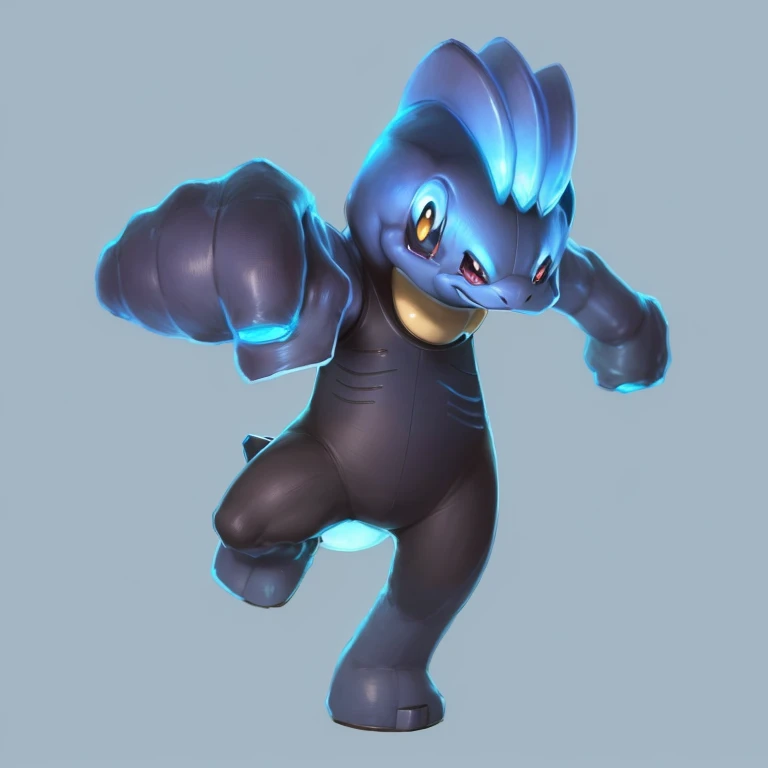 a close up of a pokemon character with a big smile, blastoise, guggimon, weird pokemon, illustration pokemon, inspired by Pinchus Kremegne, ken sugimori art, similar to pokemon, ashy, new pokemon, squirtle, mewtwo, dialga the pokémon, aggressive pose, attack pose, official art