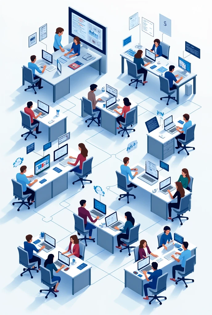 A picture showing different departments in a company using ICT