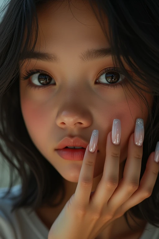 A girl with dark skin and realistic nails