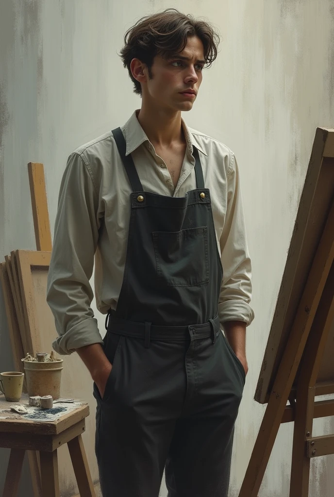A painter (young man) standing and he Got full of emotions are filled with his heart and he became very sad