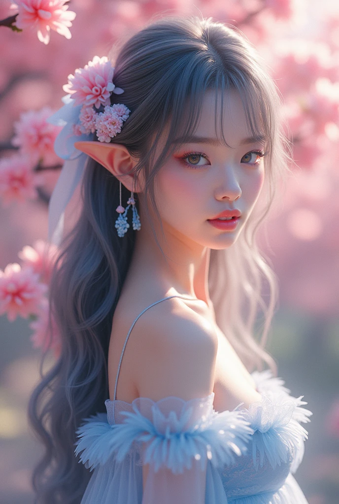 (masterpiece,Highest quality:1.4),(8k,RAW Photos,Photorealistic:1.4),Ultra-high resolution, ,(Glowing Skin:1.4),Detailed肌,Detailed顔,Detailed目,(Beautiful and shining eyes:1.2),Symmetrical eyes,Detailed耳,One person,Natural Makeup,(((Japanese Idols))),(Japanese Face),Detailed背景,Vivid background,、Peach Blossom Garden、Fairy、Beautiful and shiny hair,,((Average teenage breasts)),,(Detailed Female Hermit、A light blue, sheer, fantastical costume、chinese movie),,((Sharp Face)),Natural light,,(Very detailed ,Trend design for 2024,online shopping,LUMINE® Market,),,Upper Body,,(Detailed,Location was great.),,、、Random Posing