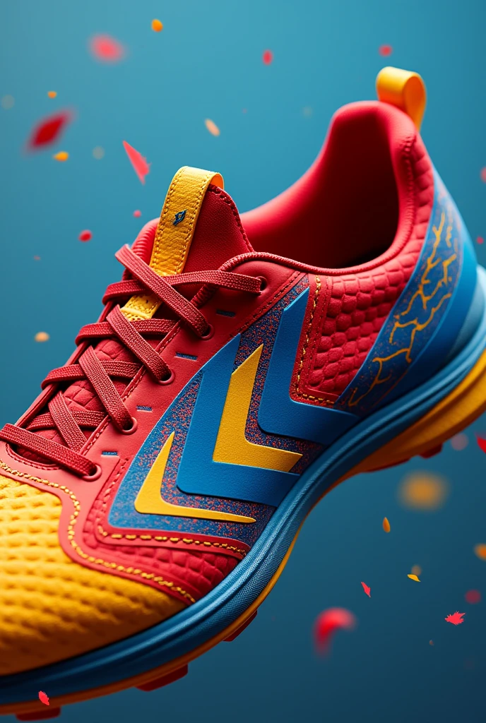Cricket shoes design red blue yellow

