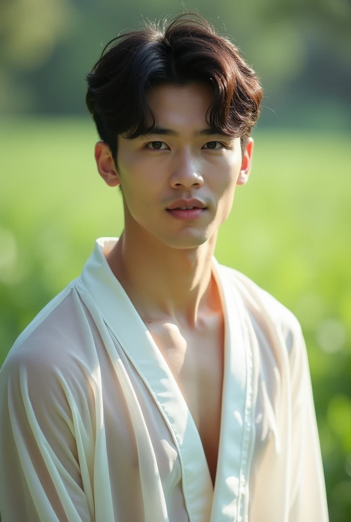 2 person, Beautiful eyes and details on face, Masterpiece, best quality best, close cleavage, Beautiful body of, (model) Hot skin, Masterpiece, best quality, The most handsome man in the world., Tan Kuan, perfect body, beautiful model, Attractive men bring beauty between the ages of 18-24., เบ่งบานในbuzzer, Green Lawn, buzzer, different, tree , flower, sky, Bai Yun, A strong, handsome young man wearing a transparent white robe., Transparent white fabric, Off-the-shoulder jacket, Revealing the chest muscles, Upper Leg,His chest muscles were caressed., White and clear all over)), (male focus), (Smooth body of)), smile, Super cute., dynamic, Cool poses, Stunning light, full body photo, full body photo, young face, pic, body of, Tall and slender, Tight figure, draw, white or white , Baby Face, Beautiful body of, khd, Natural skin tone, gentle light, which is very detailed, Viewer's perspective, Photography of, Sensitive skin, real person, realistic, lens, Crazy details, details on face, Maximum magnification, realistic exaggeration, Cinematic lighting, long focus, Intricately detailed lighting elements, Highly detailed, Highly detailed, digital painting, art station , concept art, Smooth focus, sharp, Enlightenment, Unreal5 engine, 8ก, art:ross tran、Greg Rutkowski and Alphonse Mucha, 超khd, 8ก, Exhibited for men only .8g Ultra HD, SLR camera, low beam, High quality, Cinematic lighting grain, FujiCinematic lighting XT3, Boyfriend, Version 2,