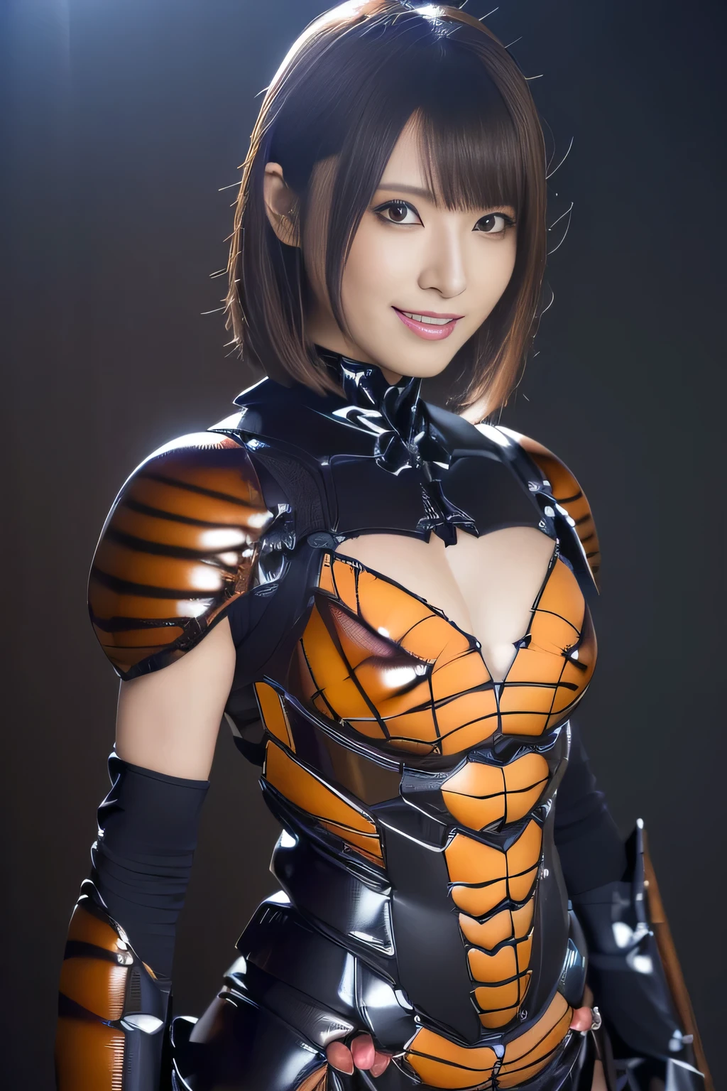 (high resolution,masterpiece,best quality,extremely detailed CG, anime, official art:1.4), realistic, photo, amazing fine details, all intricate, gloss and shiny,awesome many layers, 8k wall paper, 3d, sketch, kawaii, illustration,( solo:1.4), perfect female proportion,villainess, (fusion of dark brown cockroach and lady:1.4), (brown cockroach form lady:1.2), (brown cockroach lady:1.2), (fusion:1.2), (solo:1.4), (evil smile:1.2), muscular, abs, (cockroach brown exoskeleton bio insect suit:1.4), (cockroach brown exoskeleton bio insect armor:1.2), (brown transparency cockroach wing:1.4), (brown cockroach antennae:1.3),
