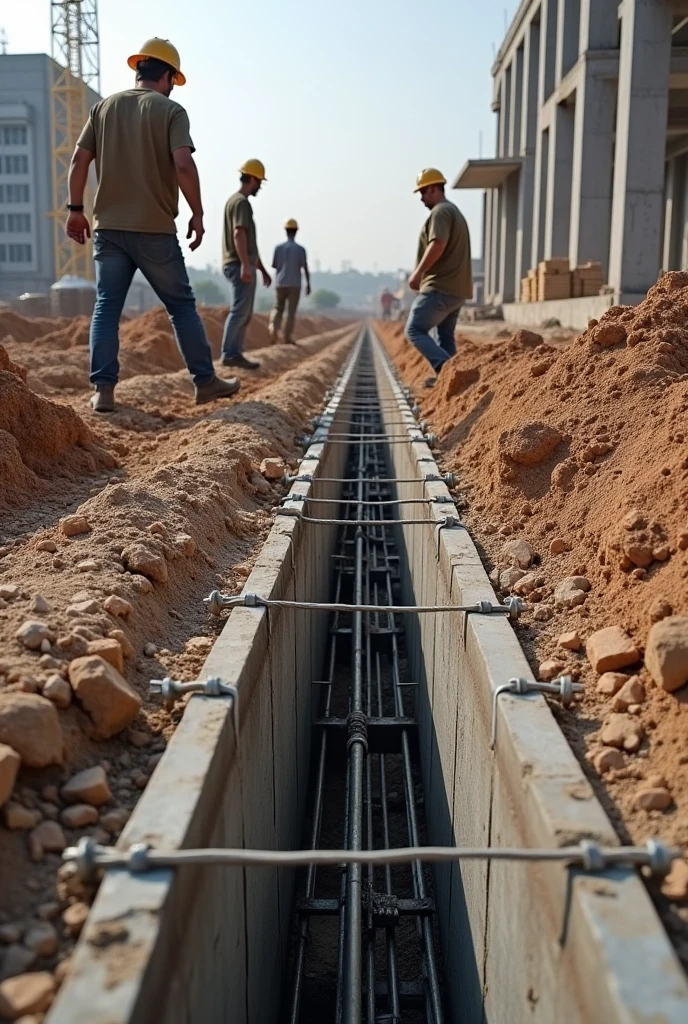 The wrong reinforcement bar size for the ground beam was installed by the Contractor, along with the wrong way of installation