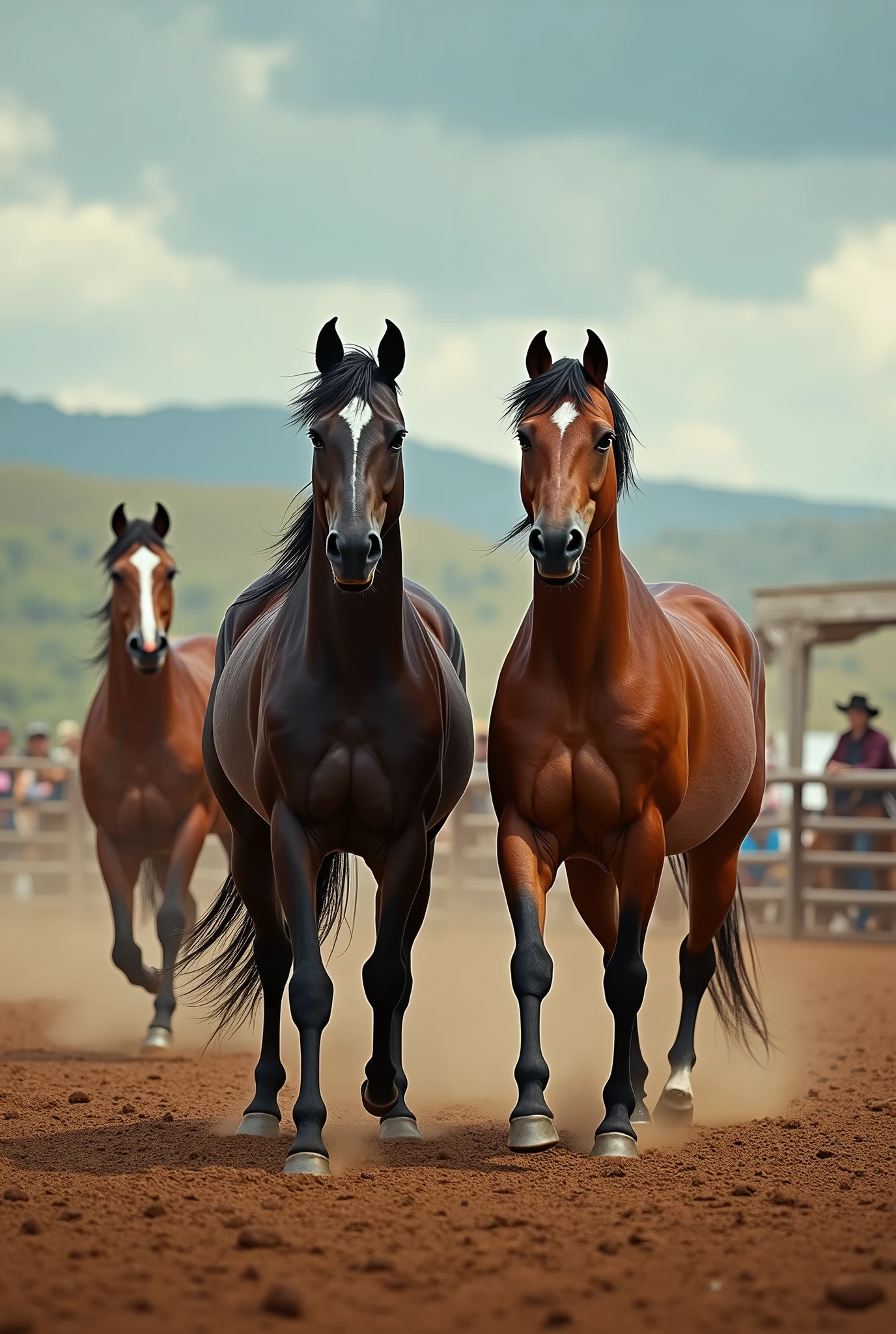 horses, realistic, rodeo, stud farm, detailed, Real images, em hd, ultra realistic, professional photography camera