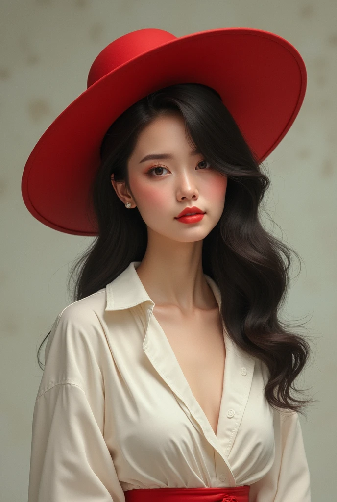 Woman wearing white and red hat