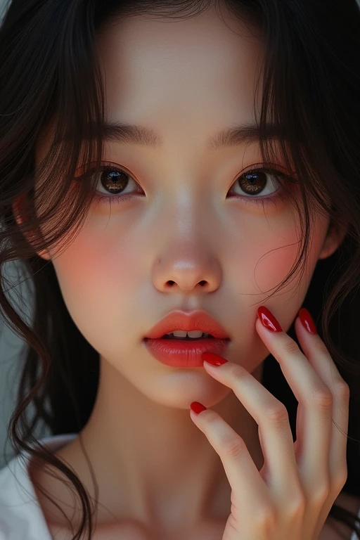 Japanese girl with dark skin and realistic nails