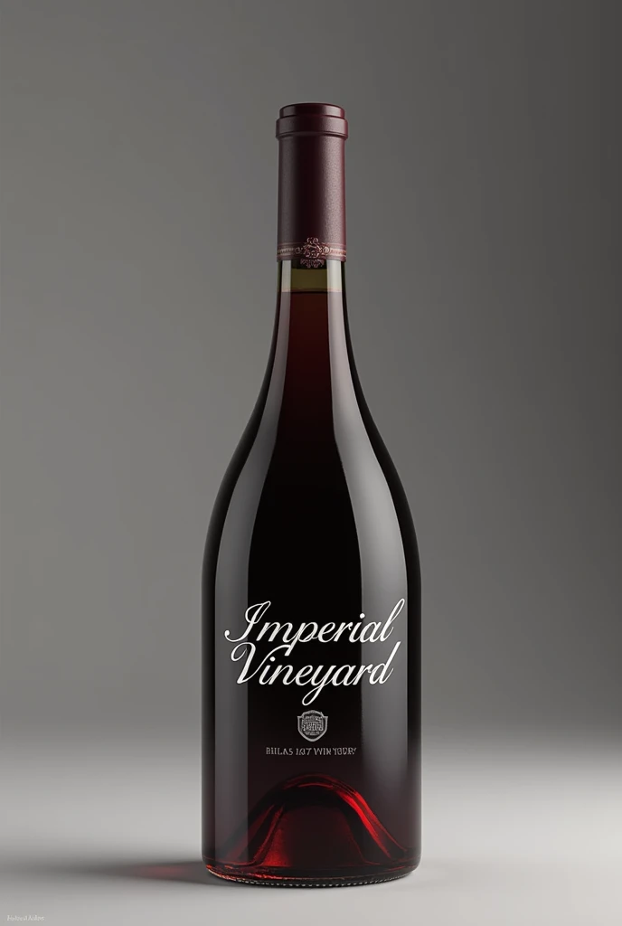 create an image of a realistic and detailed wine bottle with the label written "imperial vineyard" with a gray background
