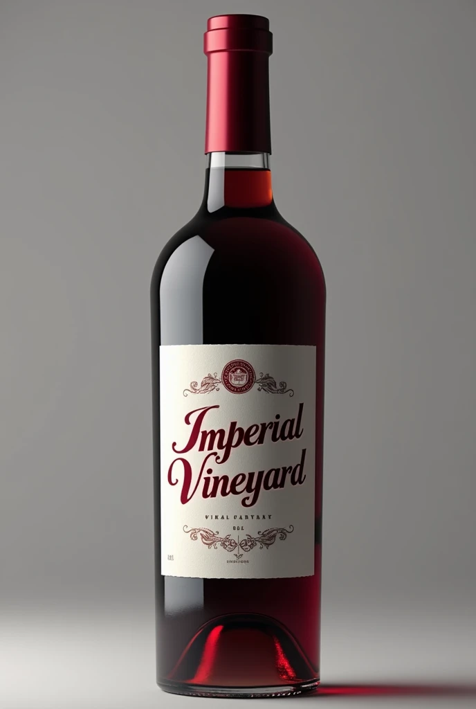 create an image of a realistic and detailed wine bottle with the label written "imperial vineyard" with a gray background