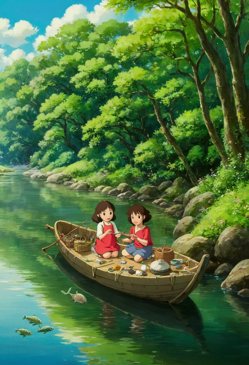 Ghibli summer river fishing play