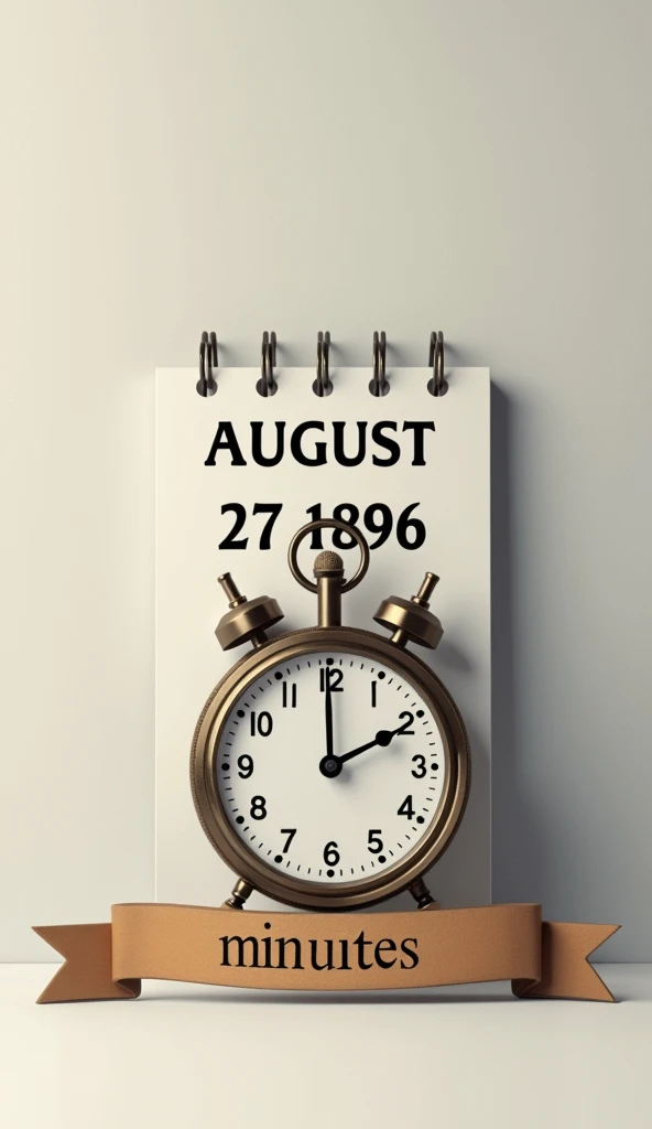 A calendar with the date "August 27, 1896" marked, and next to it, a stopwatch showing exactly 38 minutes, with a banner underneath that reads "The Entire War.