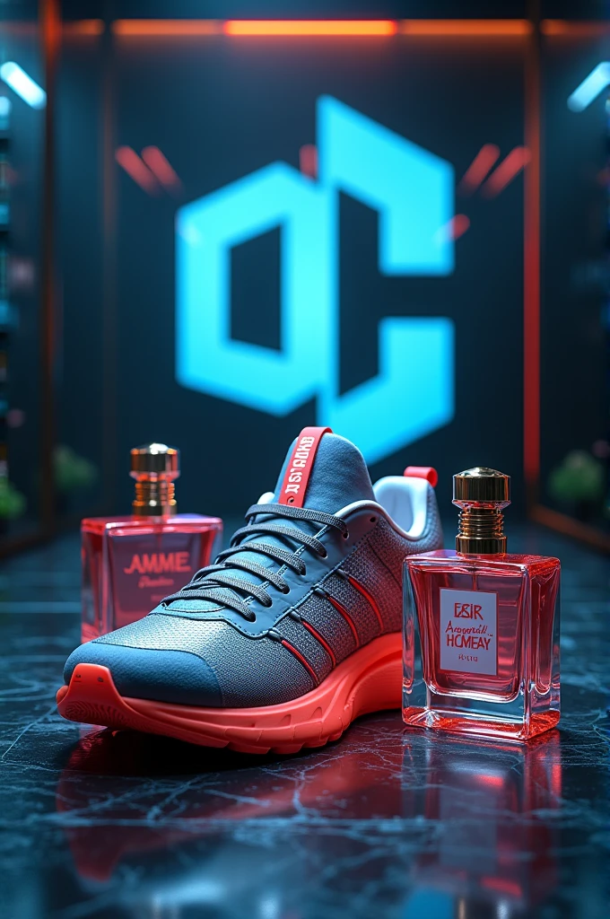 Video game logo and sneaker and perfumes