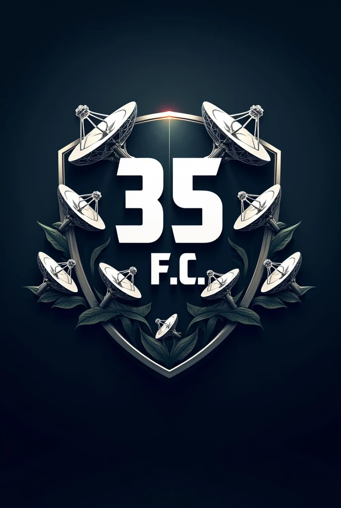 crea un insignia de futbol soccer que se llame (35 F.c.) containing images of military satellite communications antennas