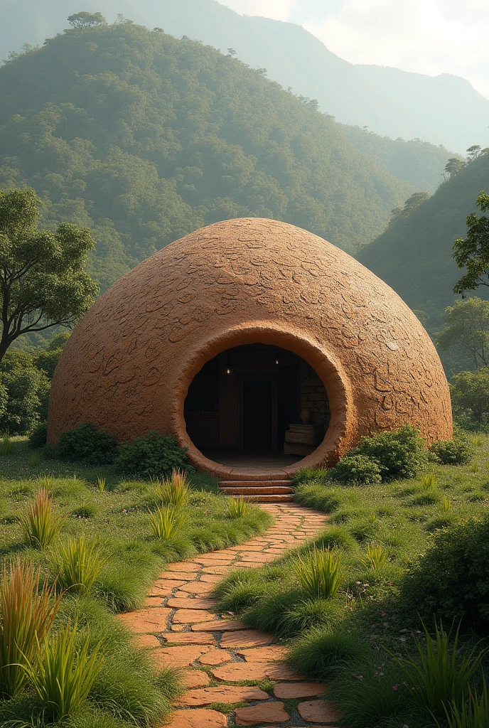 Generate a design of a house inspired by the house of a hornero bird