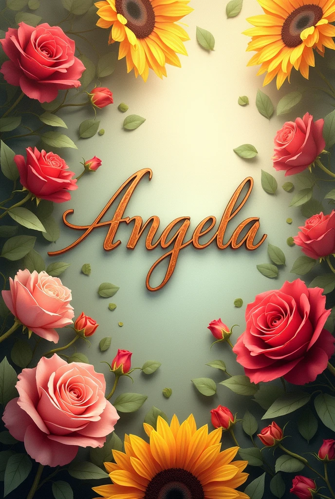 Create letters with the word Angela with roses and sunflowers